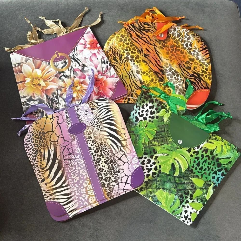 Jungle Themed Handbag Gift Bags 12 Pack Ribbon Handles 4 Designs NEW